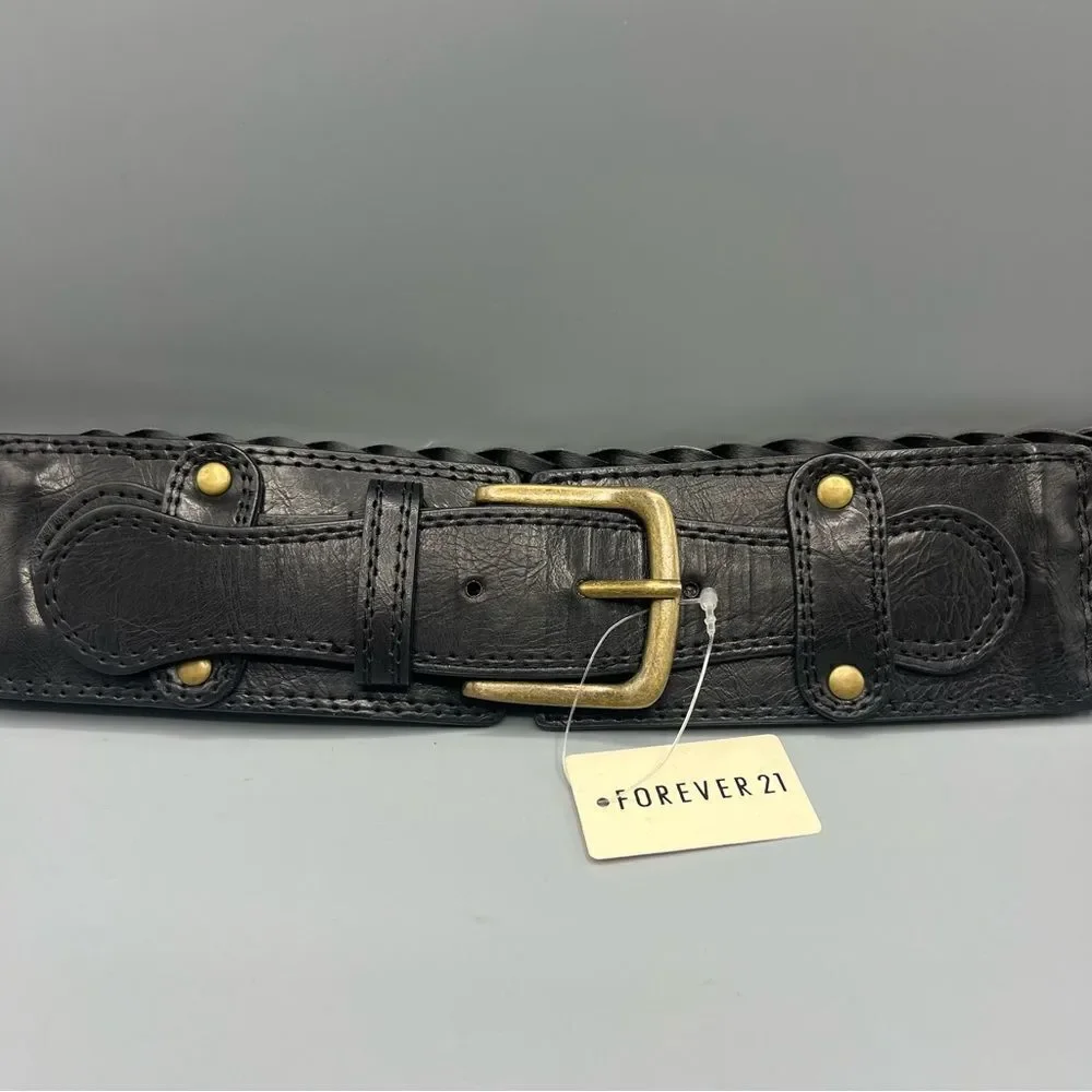 Forever 21 Black Wide Braided Buckle Belt